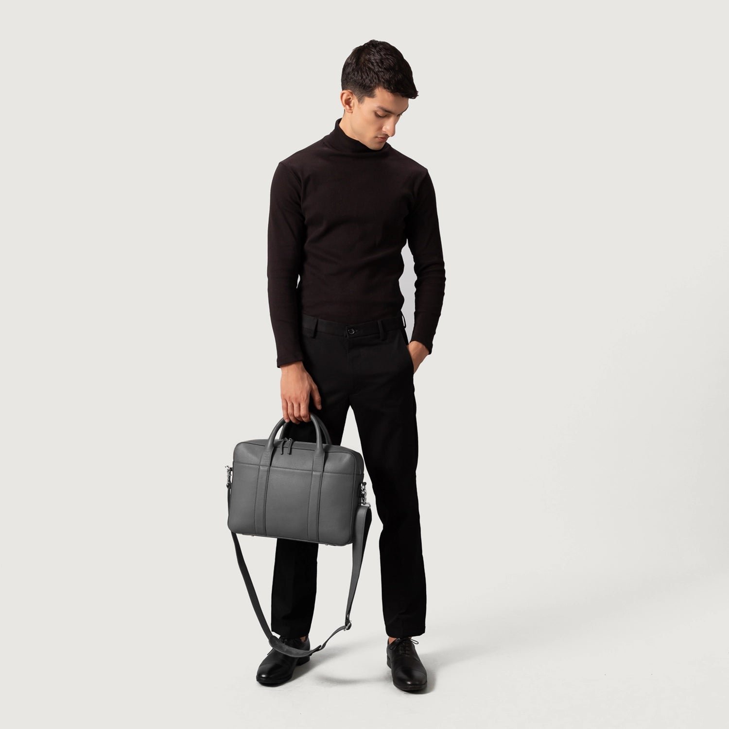 The Captain Grey Leather Briefcase - Image 10