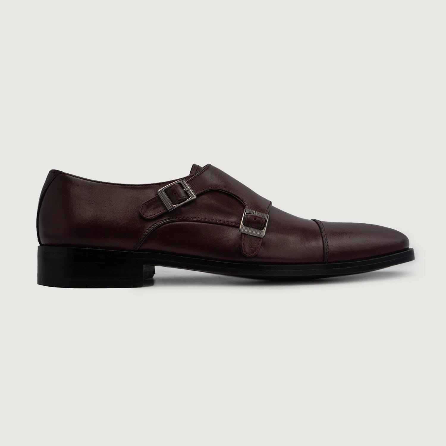 Boston Double Monk Strap Maroon Leather Shoes - Image 2