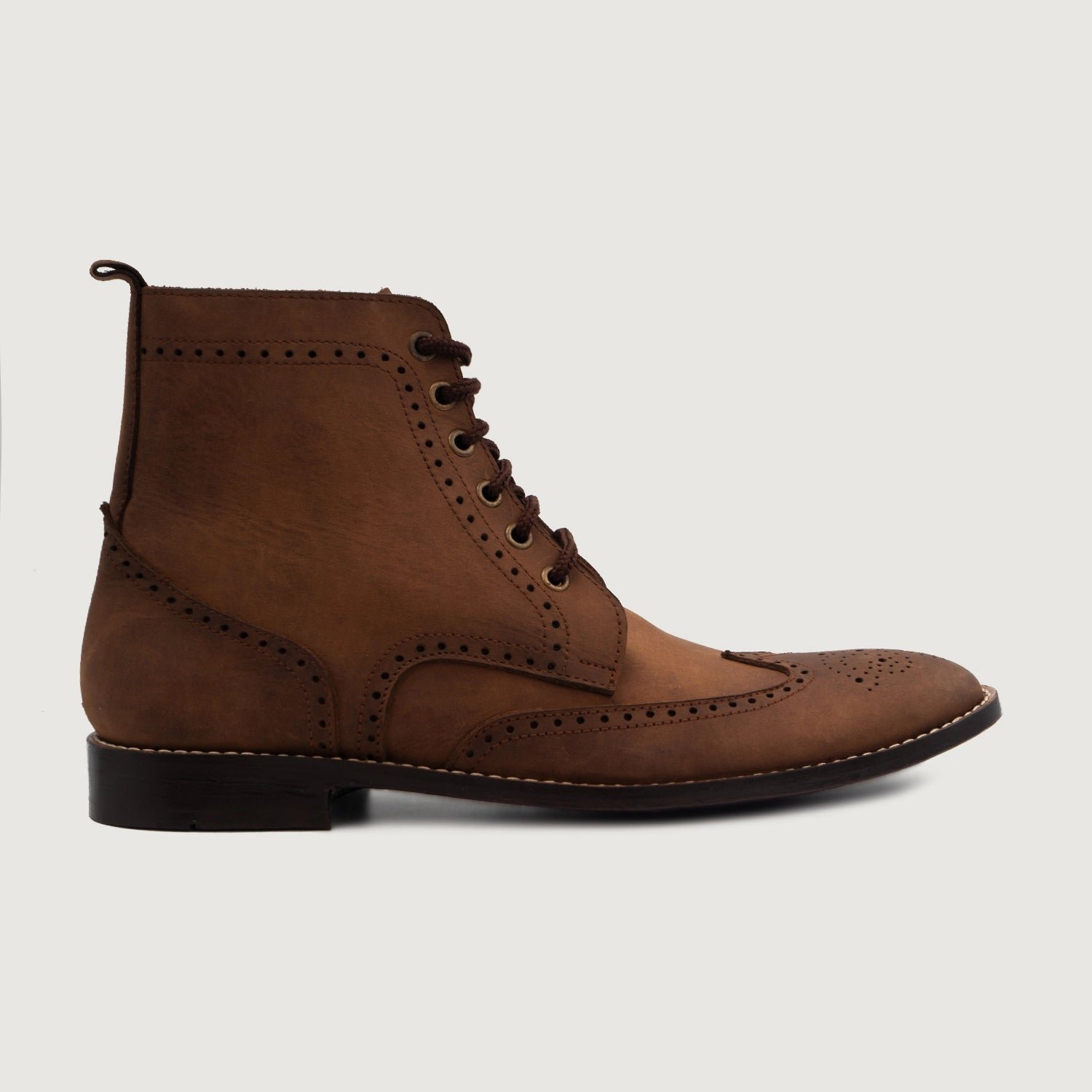 Duster Brogues Derby Oil Pull-up Brown Leather Boots - Image 2