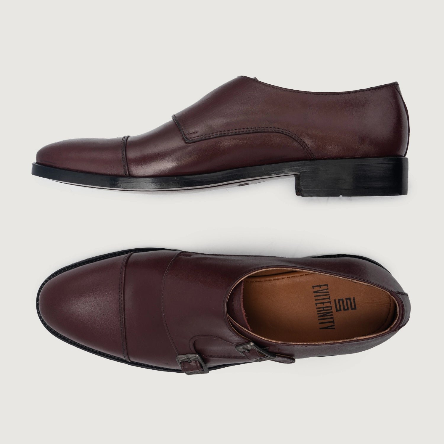 Boston Double Monk Strap Maroon Leather Shoes - Image 4