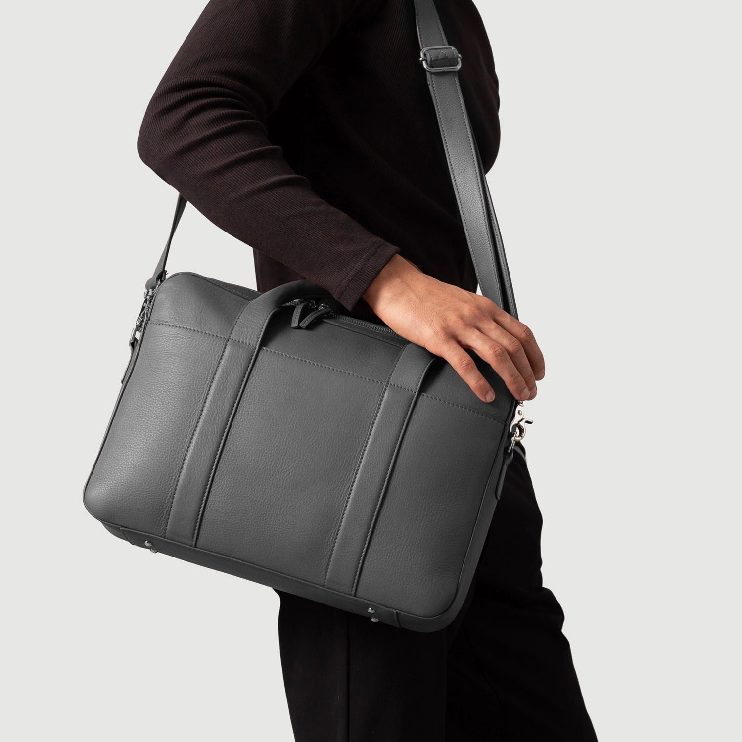 The Captain Grey Leather Briefcase - Image 9