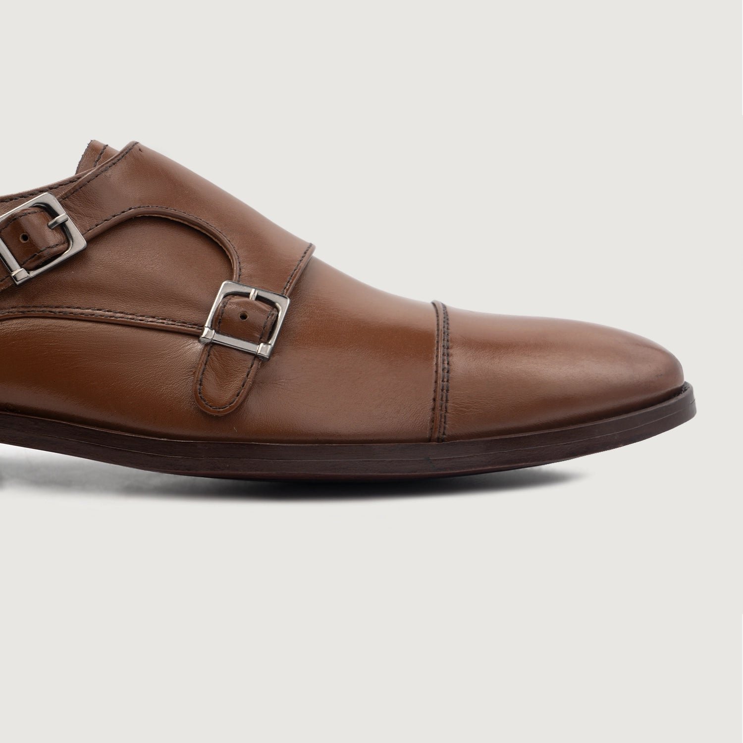 Boston Double Monk Strap Brown Leather Shoes - Image 5