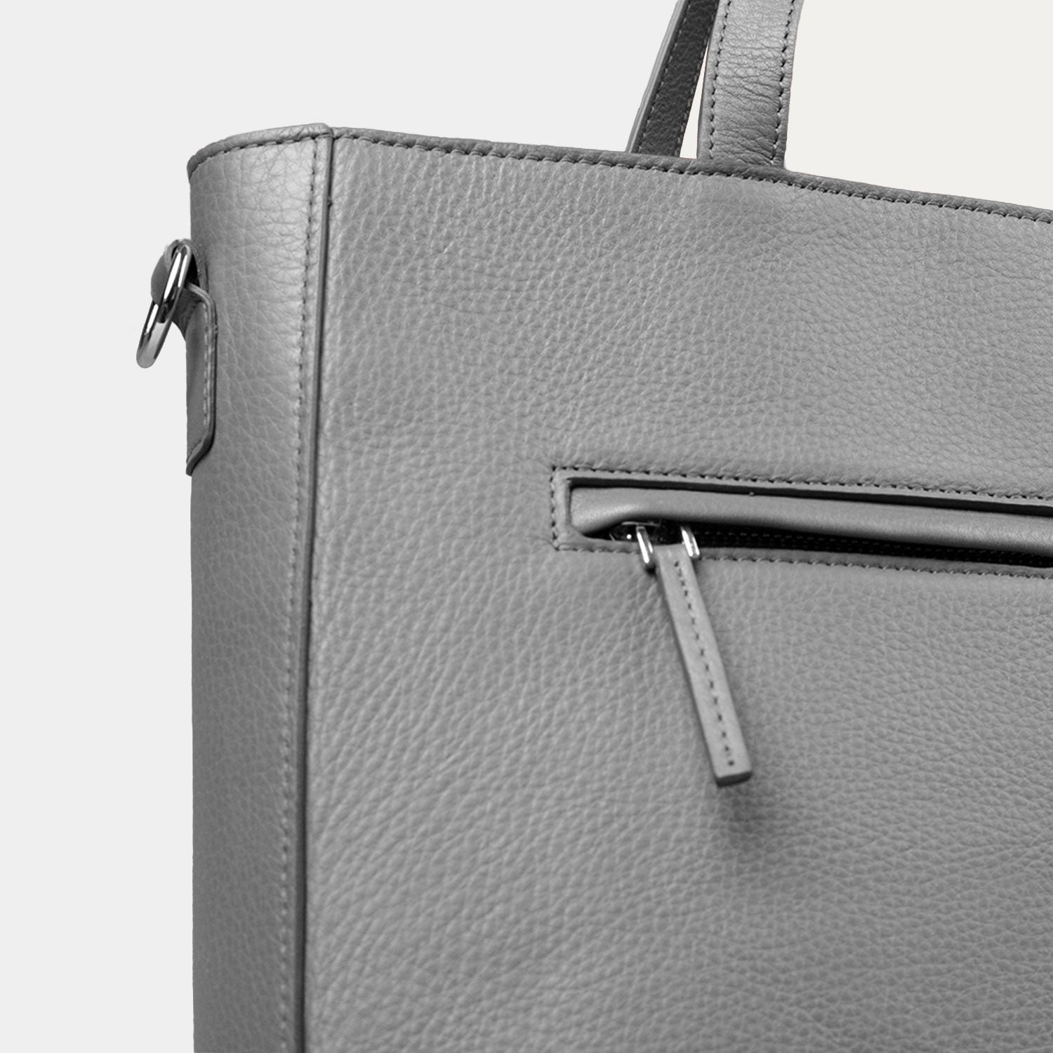 The Poet Grey Leather Tote Bag - Image 7