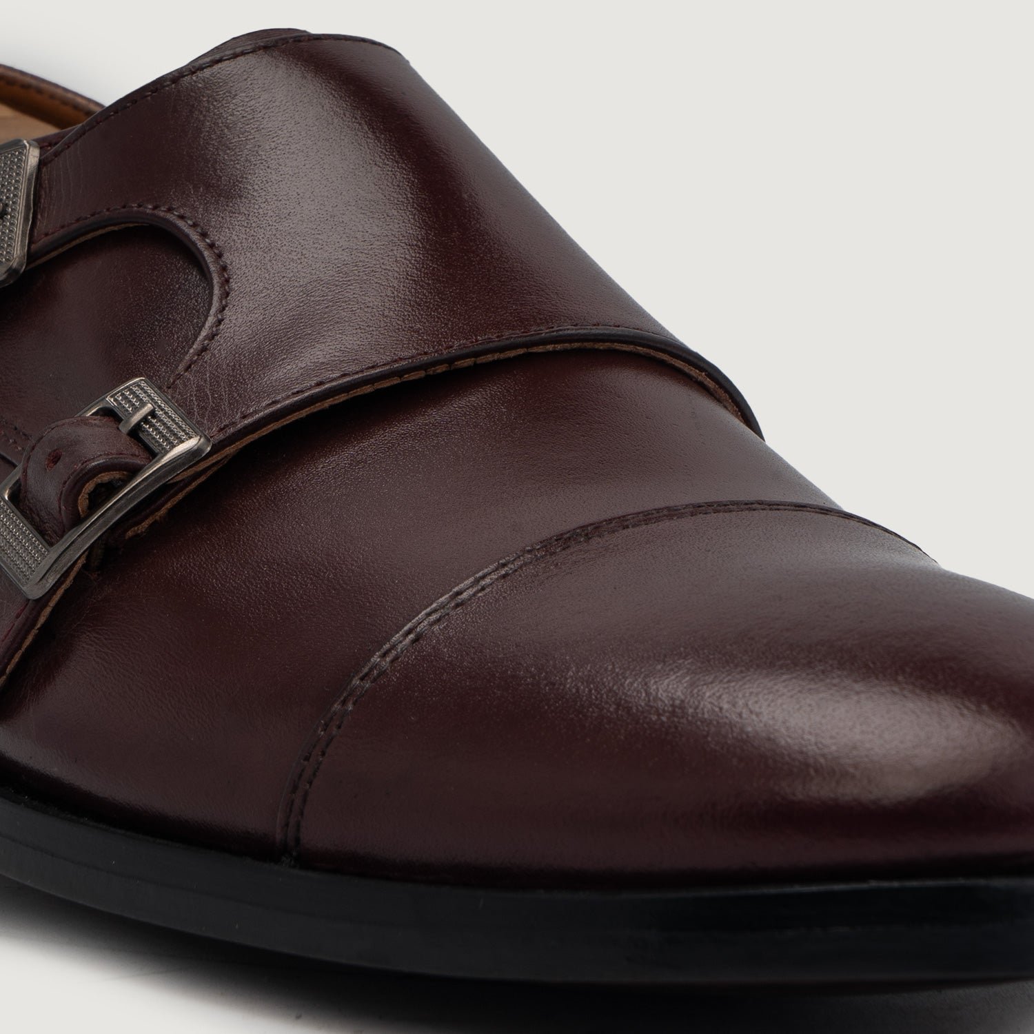 Boston Double Monk Strap Maroon Leather Shoes - Image 6
