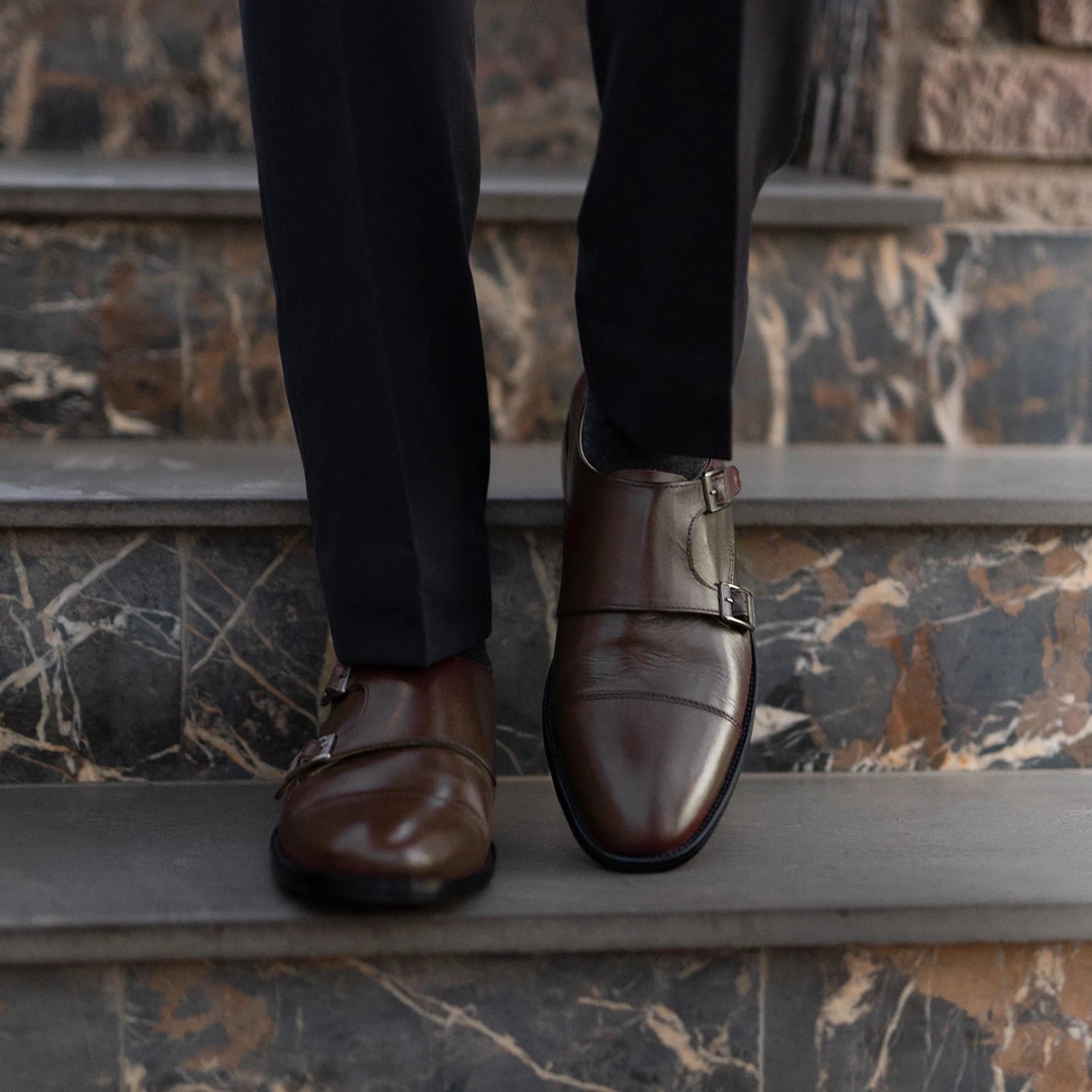 Boston Double Monk Strap Maroon Leather Shoes - Image 7