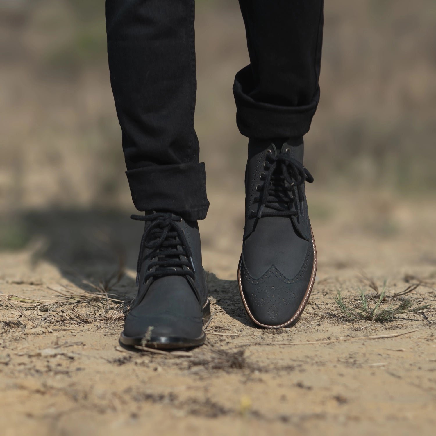 Duster Brogues Derby Black Nubuck Leather Boots - Image 7