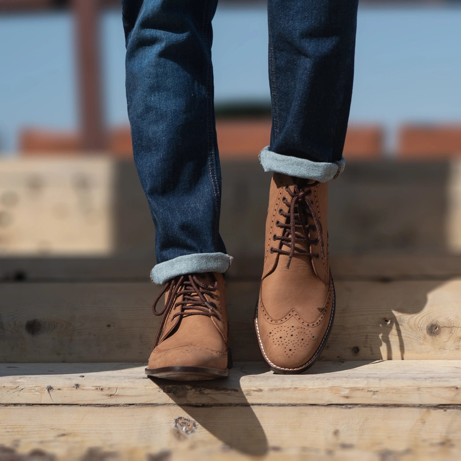 Duster Brogues Derby Brown Nubuck Leather Boots - Image 7