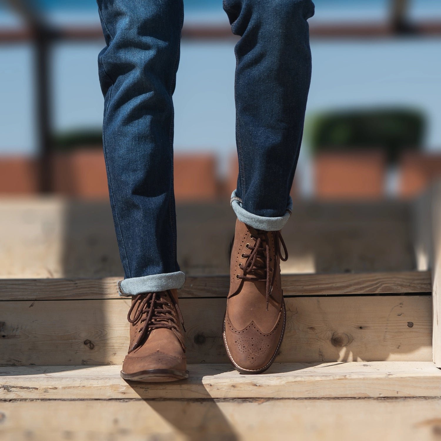Duster Brogues Derby Oil Pull-up Brown Leather Boots - Image 7