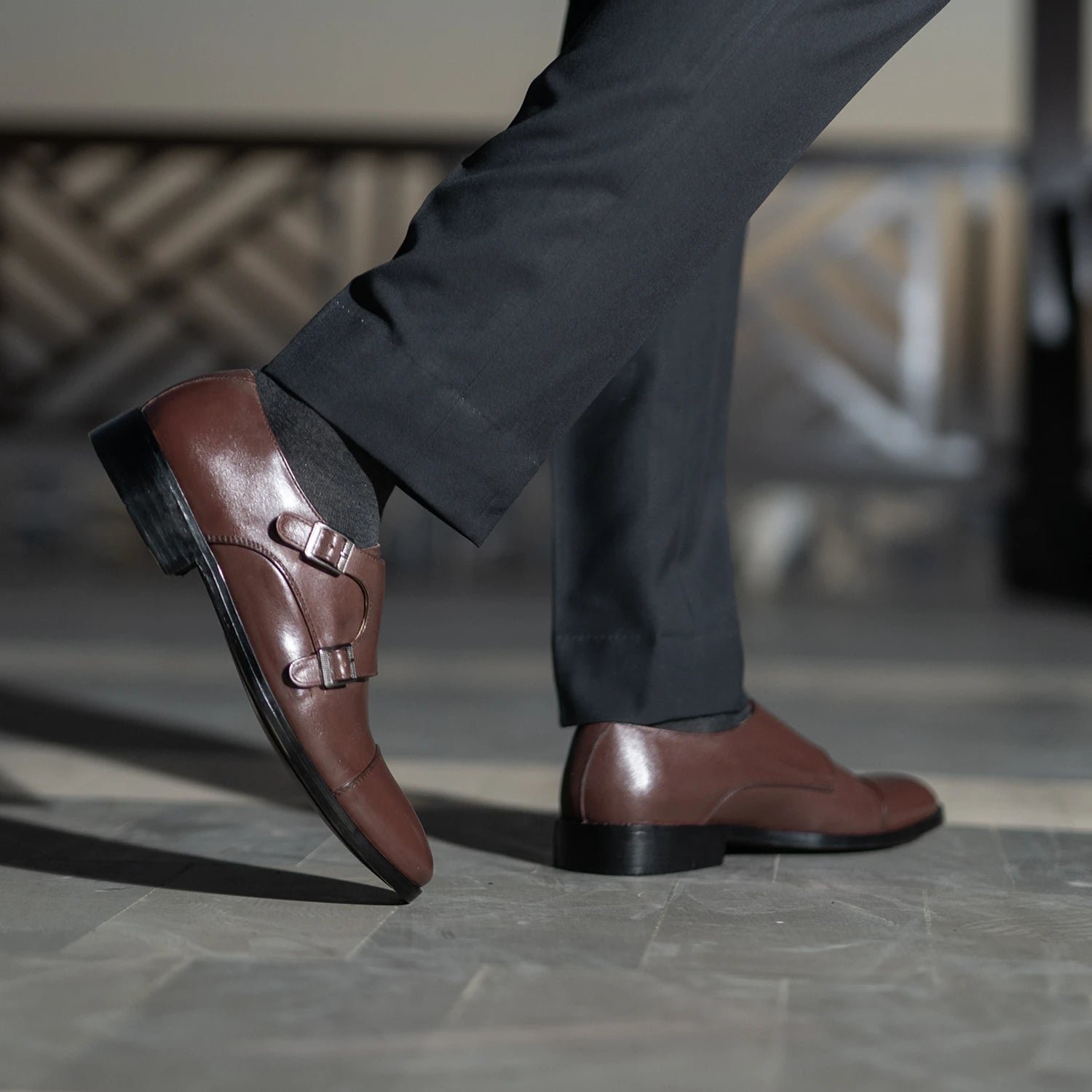 Boston Double Monk Strap Maroon Leather Shoes - Image 8