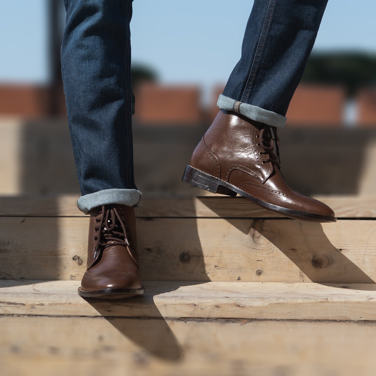 Duster Brogues Derby Brown Leather Boots - Image 7