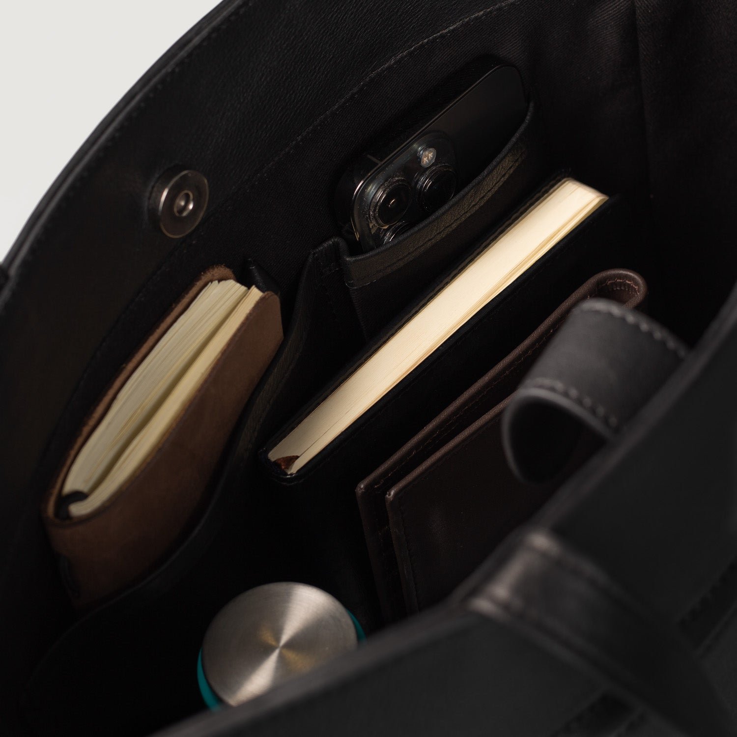 The Poet Black Leather Tote Bag - Image 9