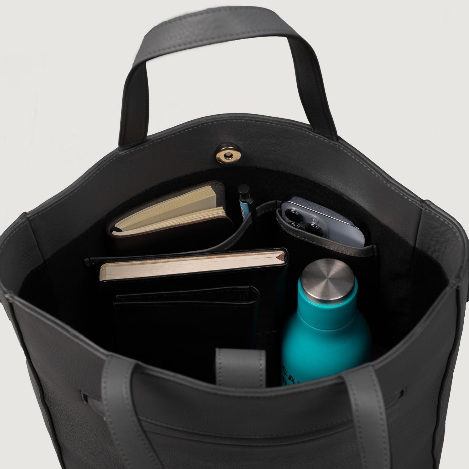 The Poet Grey Leather Tote Bag - Image 9