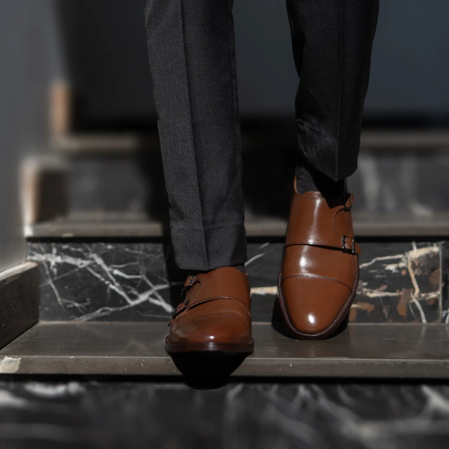 Boston Double Monk Strap Brown Leather Shoes - Image 9