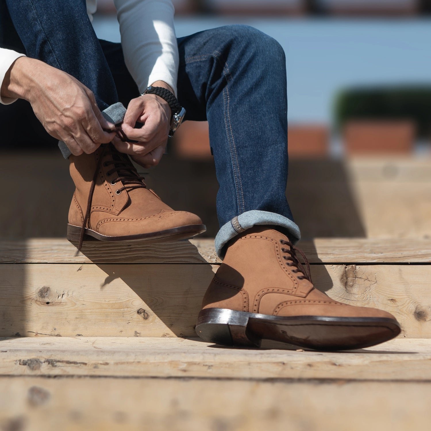 Duster Brogues Derby Brown Nubuck Leather Boots - Image 9