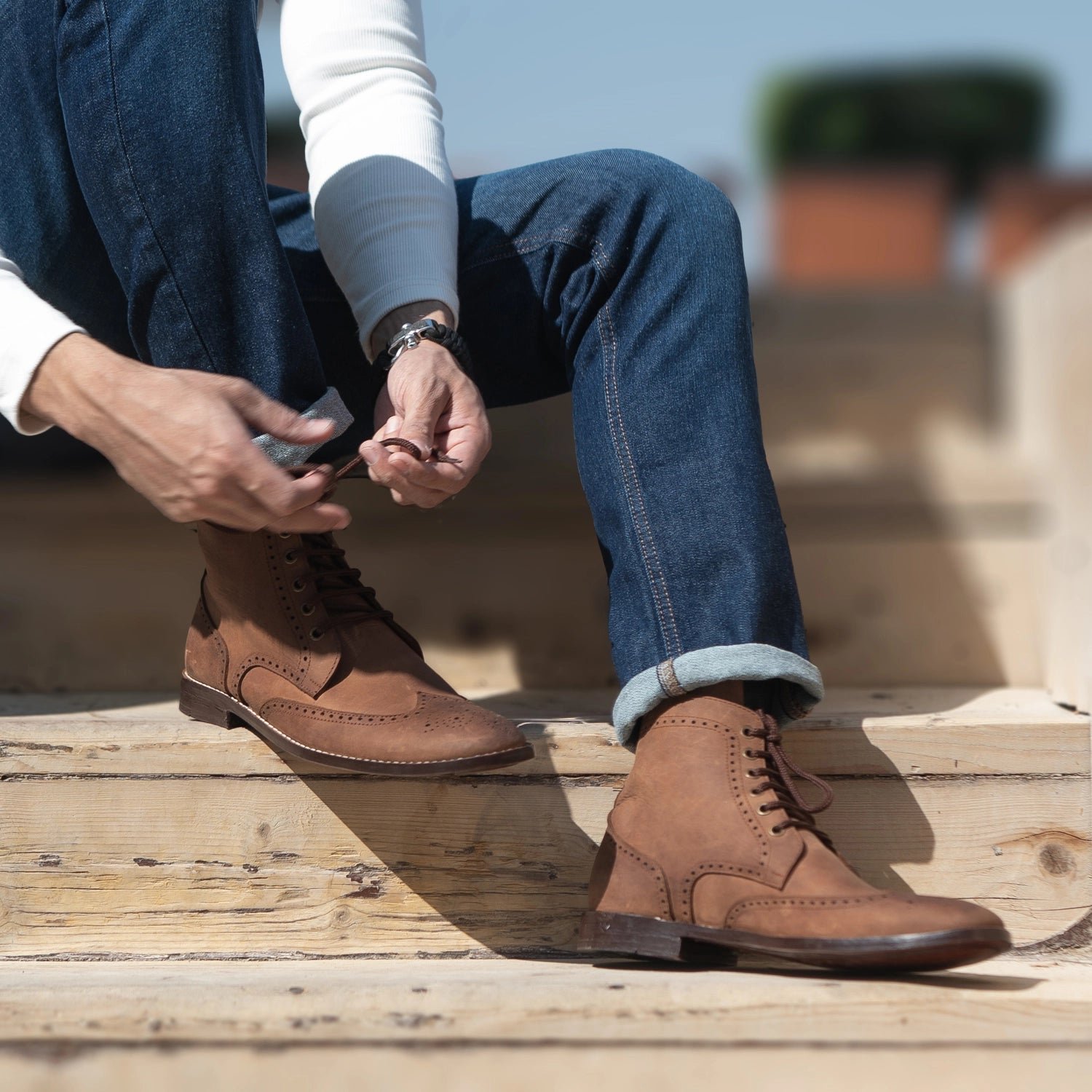 Duster Brogues Derby Oil Pull-up Brown Leather Boots - Image 9
