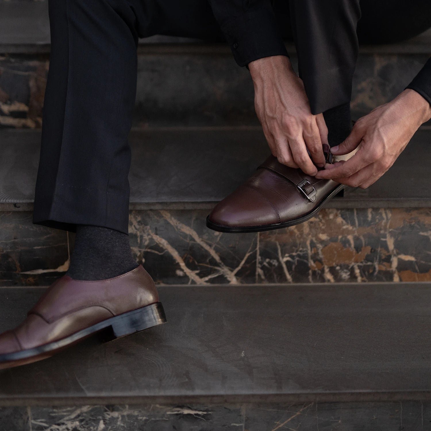 Boston Double Monk Strap Maroon Leather Shoes - Image 10