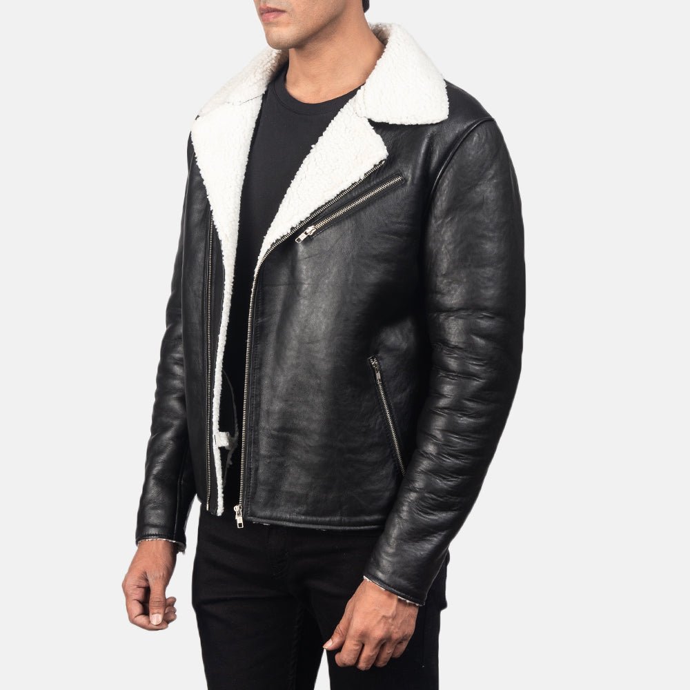 Alberto White Shearling Black Leather Jacket - Image 2