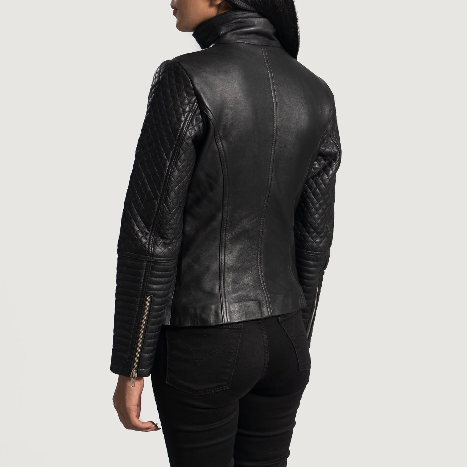 Alia Metallic Black Leather Biker Jacket - Image 5