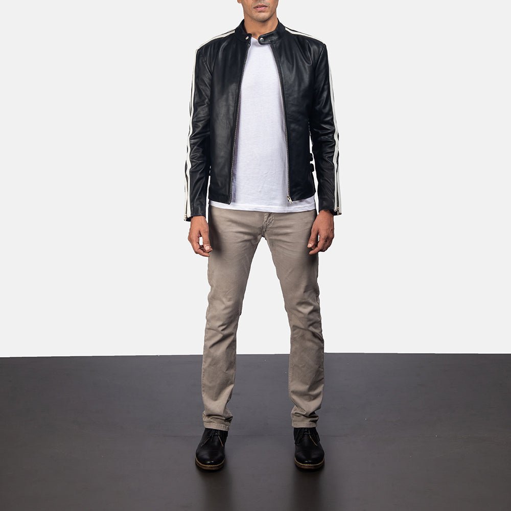 Hank Black Leather Biker Jacket - Image 3