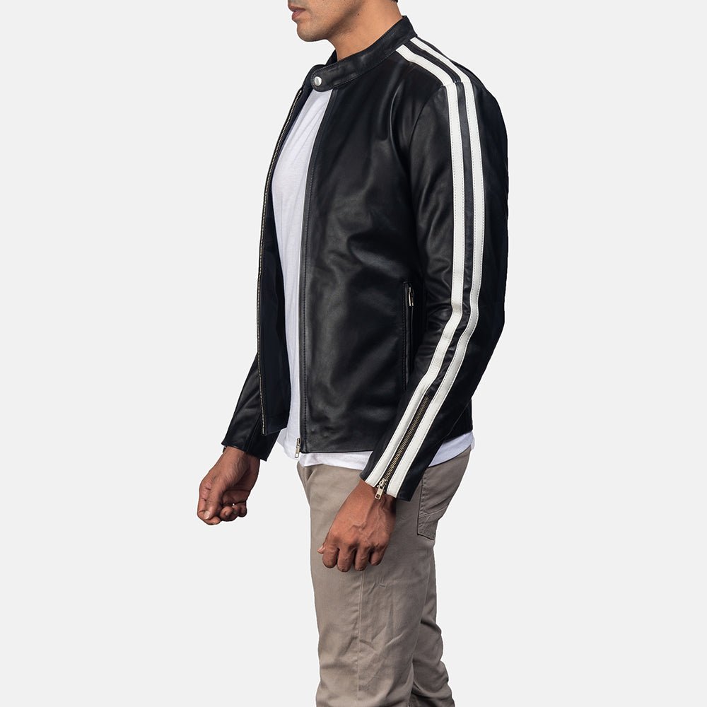 Hank Black Leather Biker Jacket - Image 4