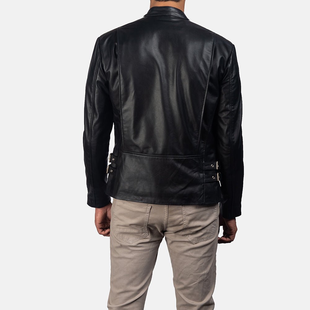 Hank Black Leather Biker Jacket - Image 5