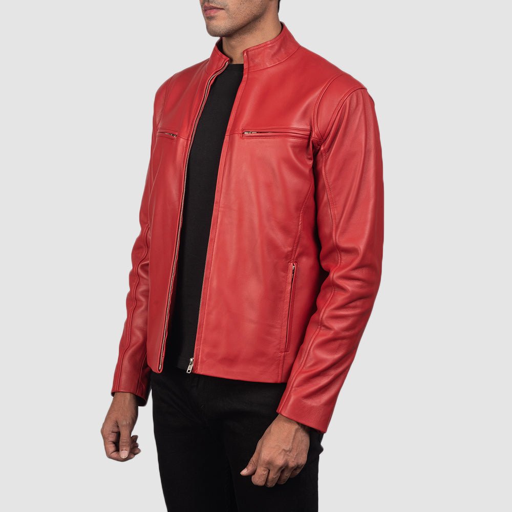 Ionic Red Leather Biker Jacket - Image 2