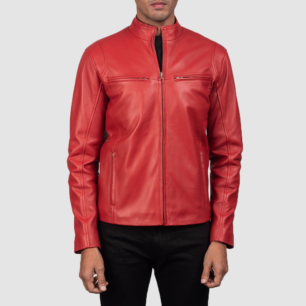 Ionic Red Leather Biker Jacket - Image 3