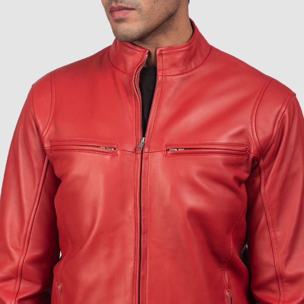 Ionic Red Leather Biker Jacket - Image 5