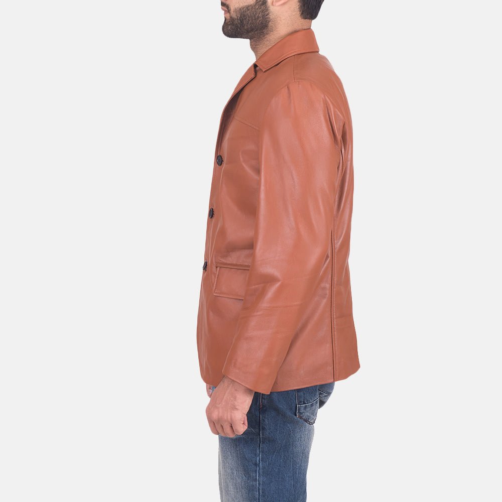 James Tan Brown Leather Blazer - Image 3