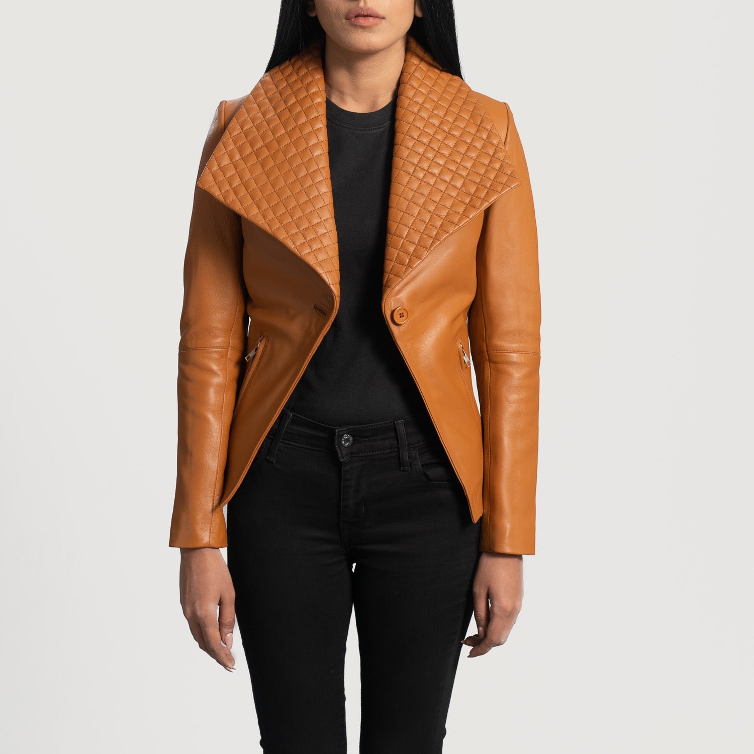 Lee Tan Brown Leather Blazer - Image 3