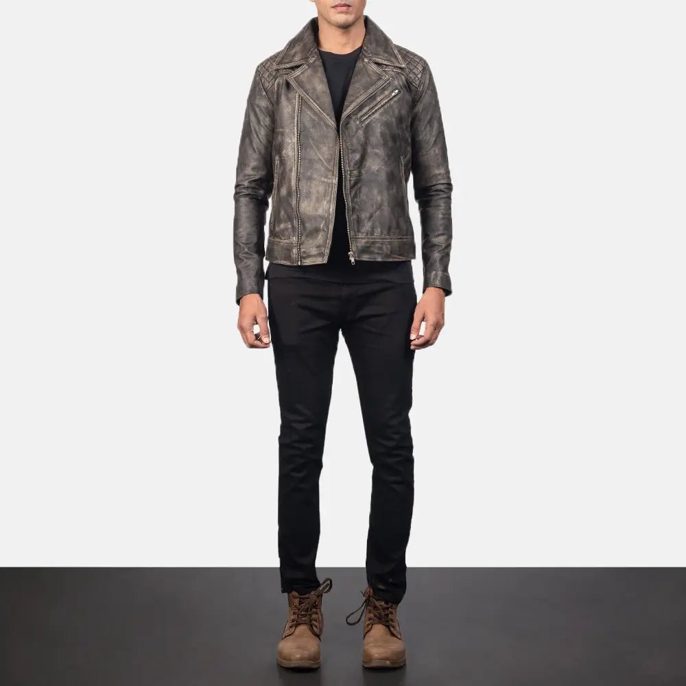 Danny Quilted Brown Leather Biker Jacket - Image 3