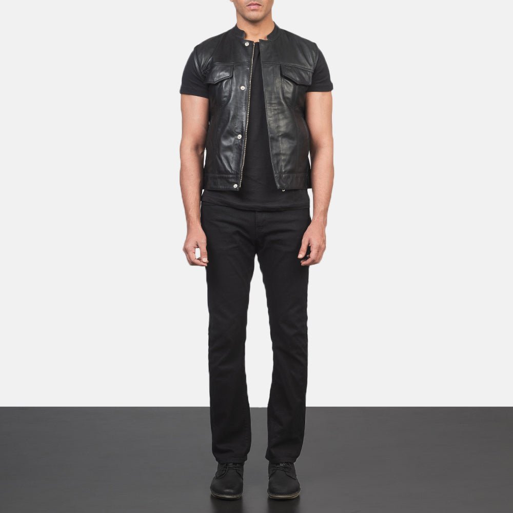 Atlas Moto Black Leather Vest - Image 3