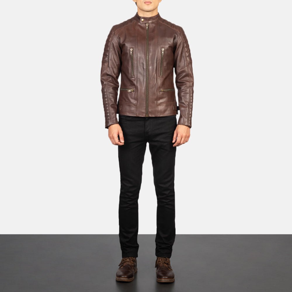 Damian Brown Leather Biker Jacket - Image 3