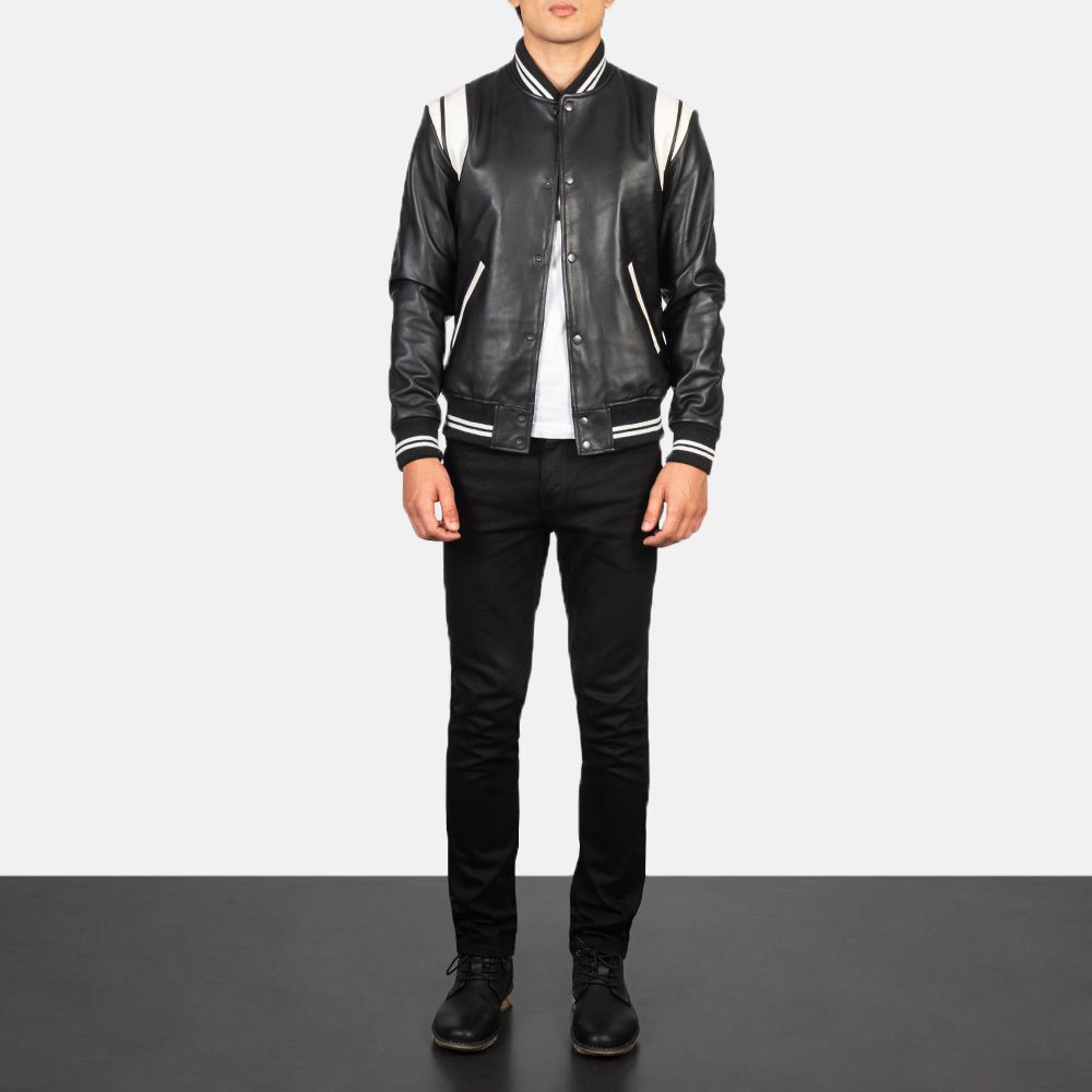 Dantee Black Leather Varsity Jacket - Image 3