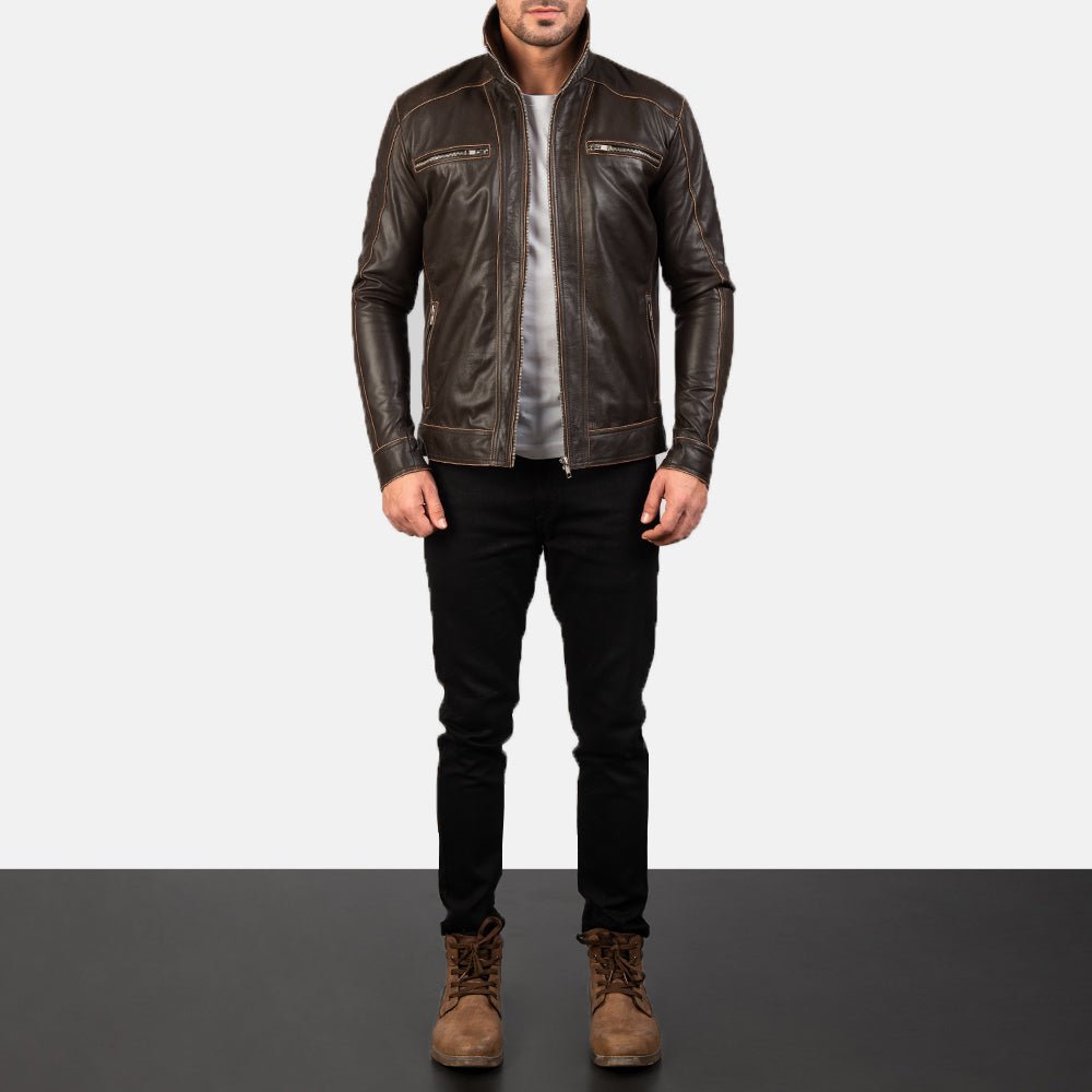 Hudson Brown Leather Biker Jacket - Image 3