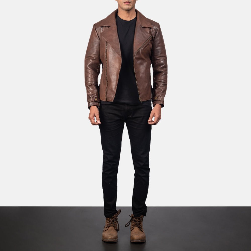 Raiden Brown Leather Biker Jacket - Image 4