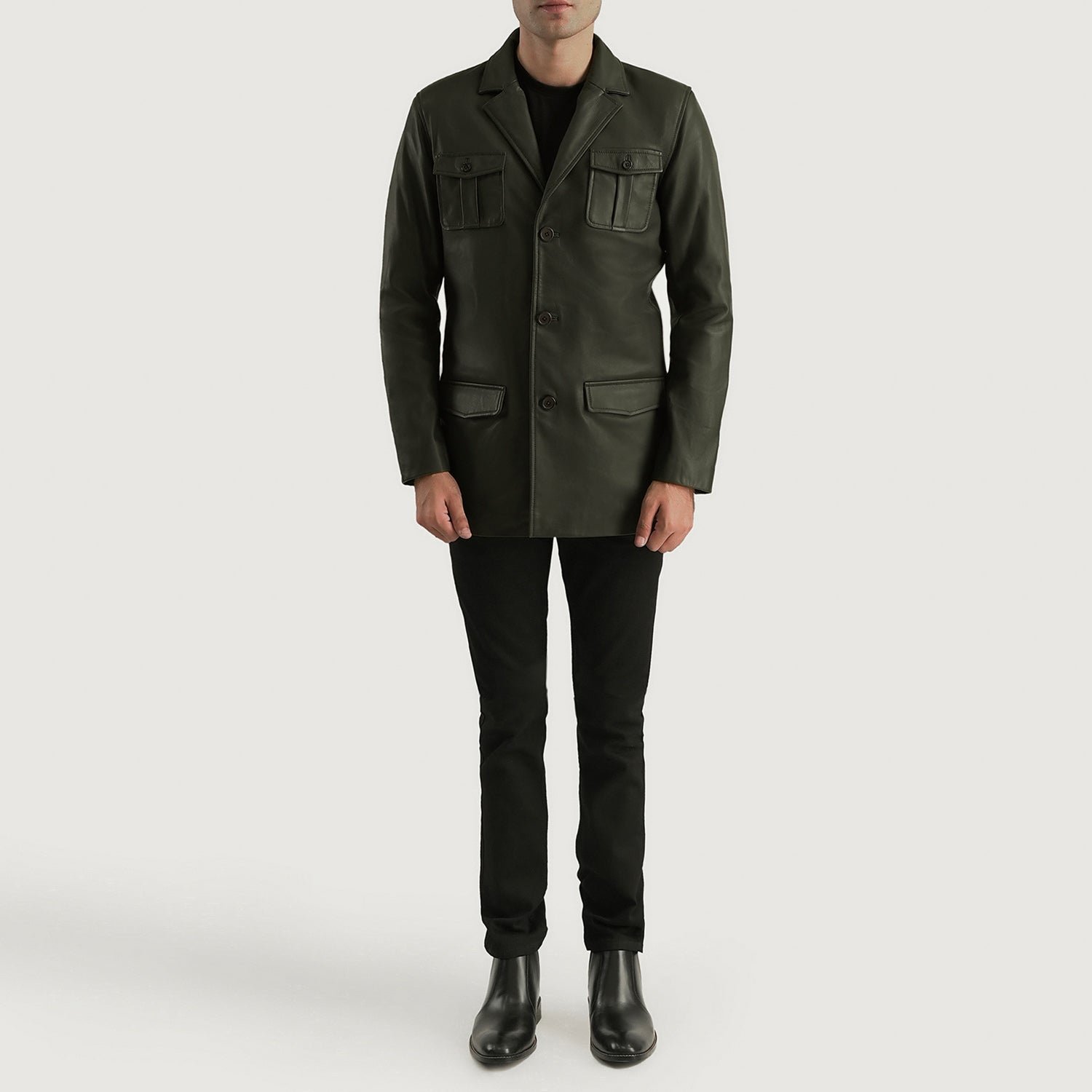 Ray Cutler Green Leather Blazer - Image 3