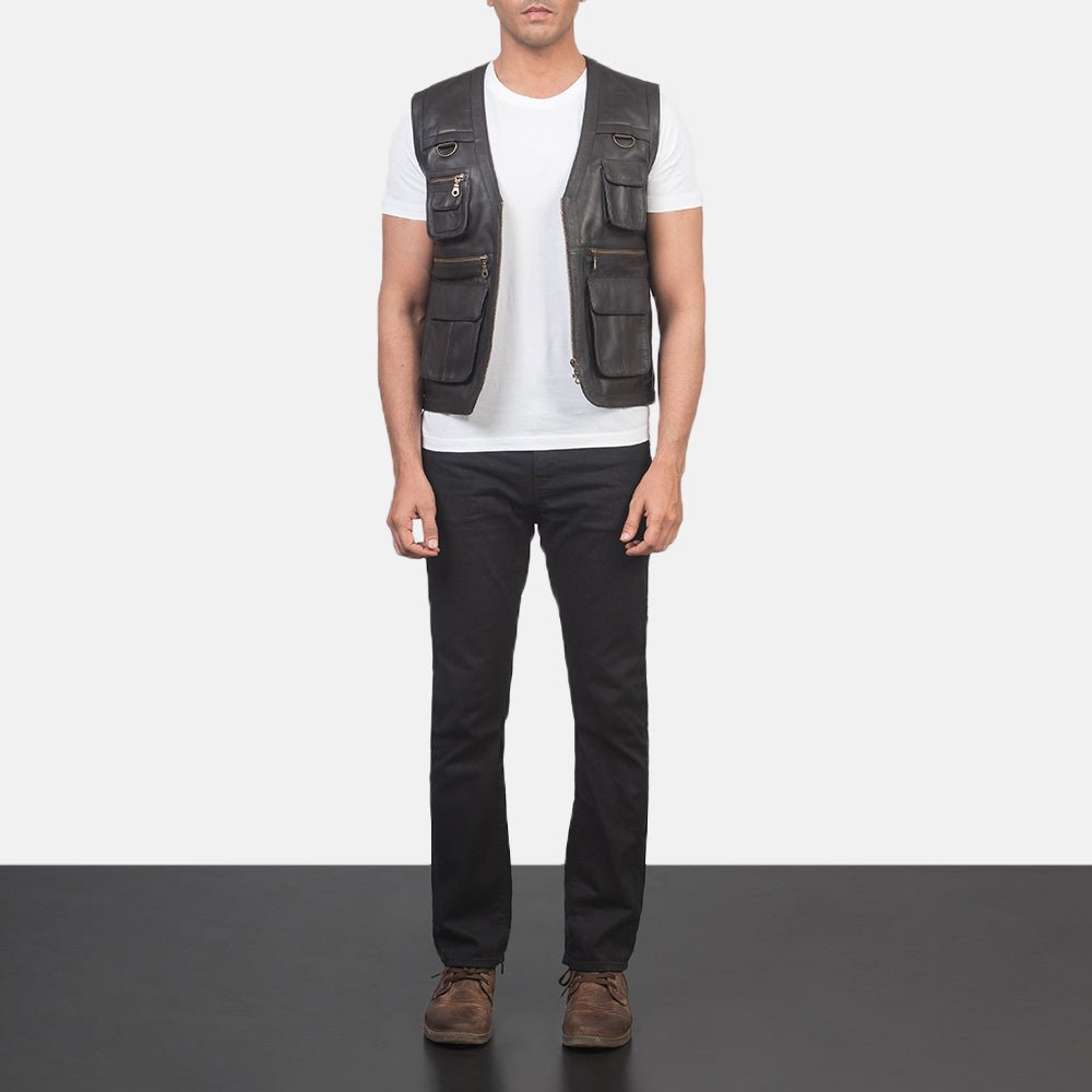Safari Brown Leather Vest - Image 3