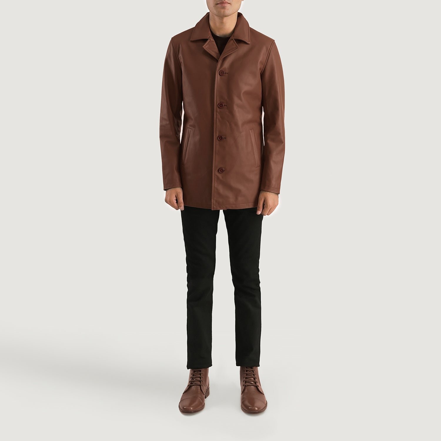 Urban Slate Brown Leather Coat - Image 3