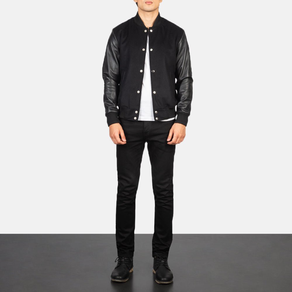 Vaxton Black Hybrid Varsity Jacket - Image 3