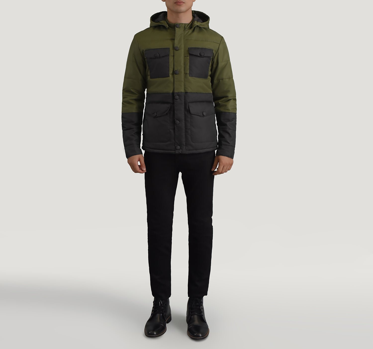 Wayne Black & Green Hooded Puffer Jacket - Image 3