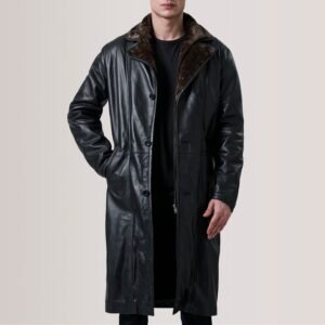 Cai Black Leather Shearling Coat