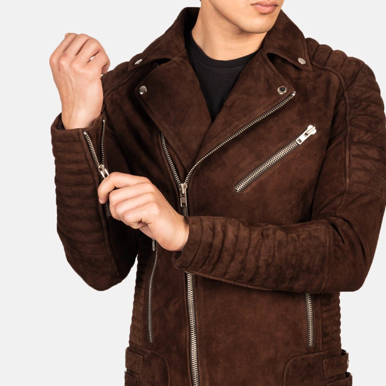 Armand Mocha Suede Biker Jacket - Image 6