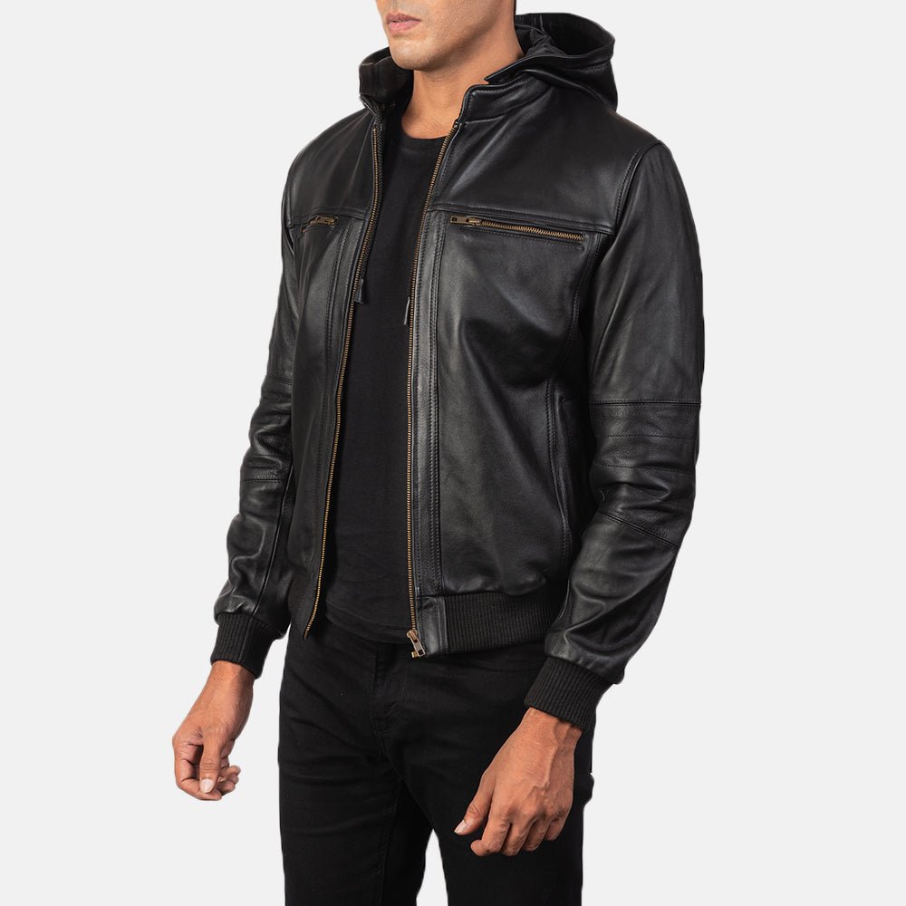 Bouncer Biz Black Leather Bomber Jacket - Image 2