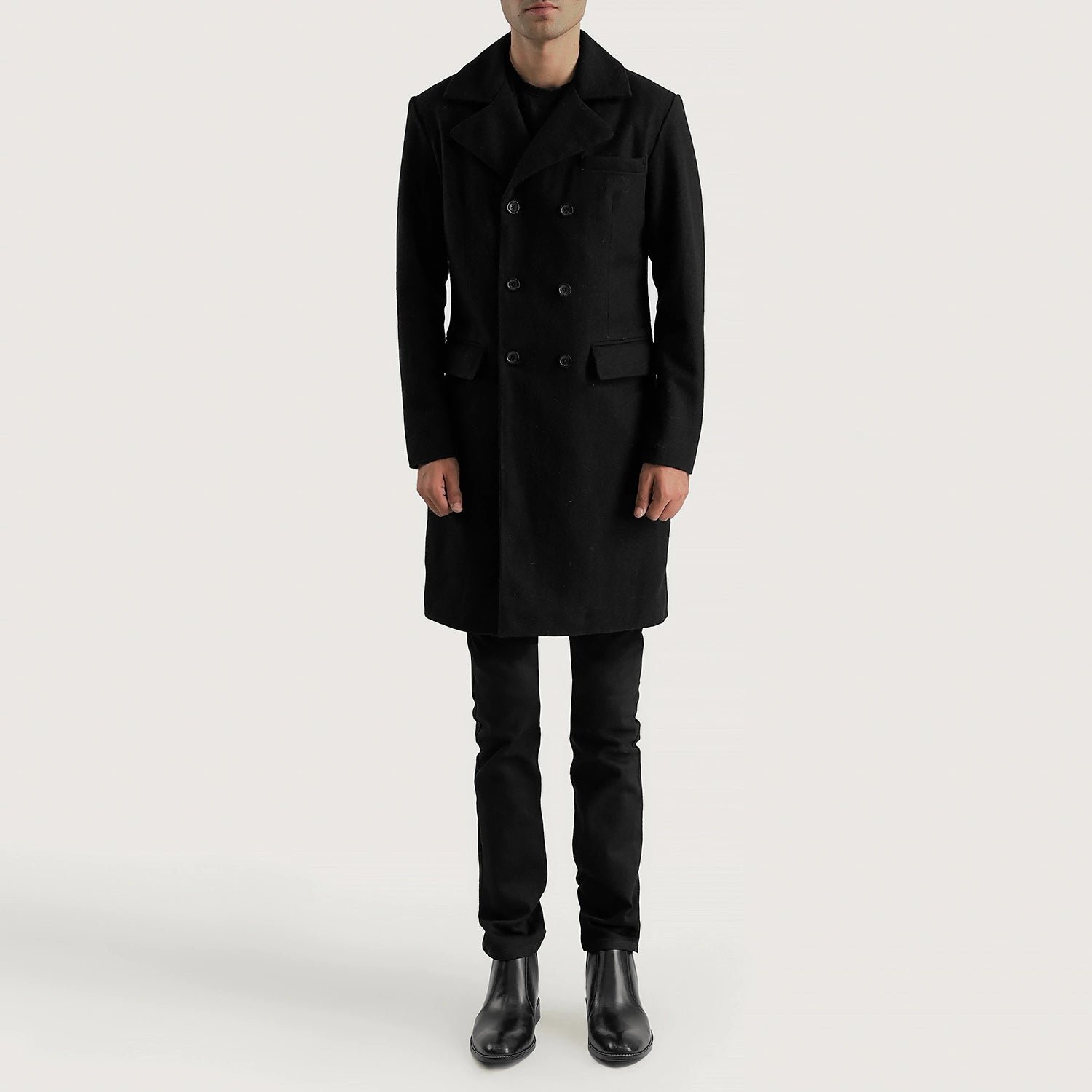 Claud Black Wool Double Breasted Coat - Image 3