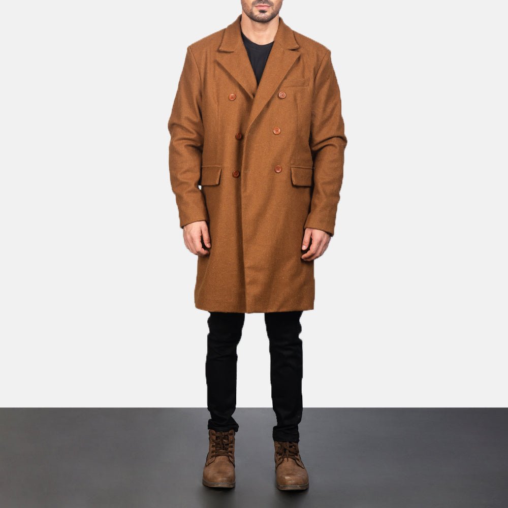 Claud Khaki Wool Double Breasted Coat - Image 3