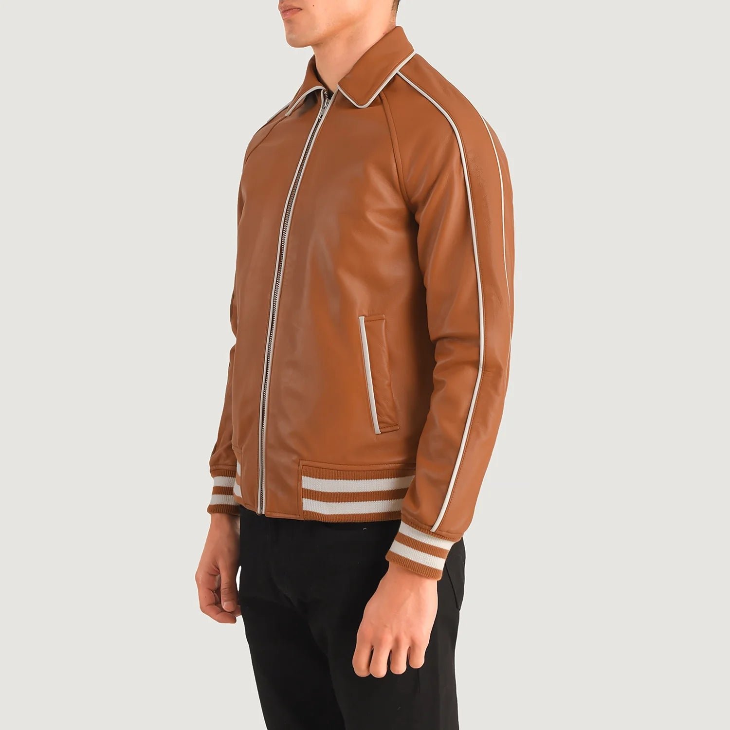 Cooper Tan Brown Leather Varsity Jacket - Image 2