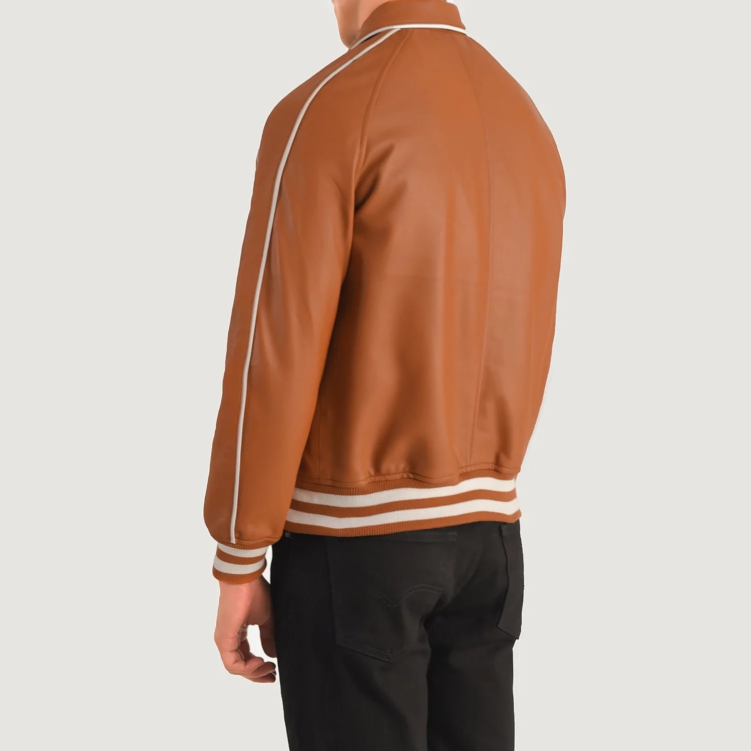 Cooper Tan Brown Leather Varsity Jacket - Image 5