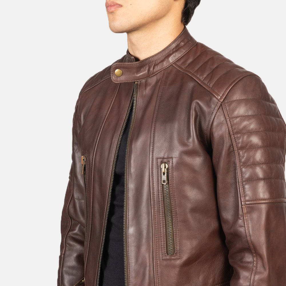 Damian Brown Leather Biker Jacket - Image 6