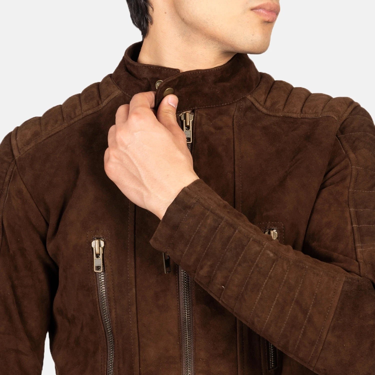 Damian Mocha Suede Biker Jacket - Image 6